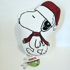 Peanuts Snoopy Christmas With Santa Hat & Scarf Shaped Sherpa Pillow NEW